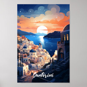 Póster Santorini Grecia Famoso lugar de viaje vintage