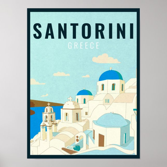 Póster Santorini Grecia Island Vintage Travel Souvenir (Frente)