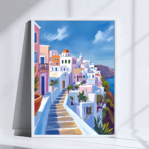 Póster Santorini Grecia Pintar Viajes de acuarela