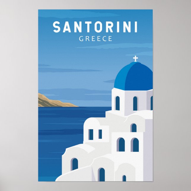 Póster Santorini Grecia Retro Vintage  (Frente)