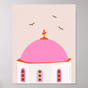 Póster Santorini Grecia Rosa Y Naranja