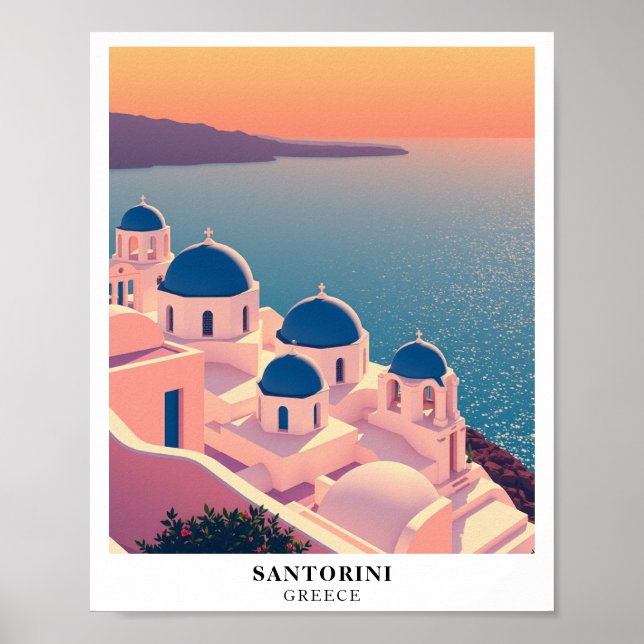 Póster Santorini, Grecia Travel Retro (Frente)