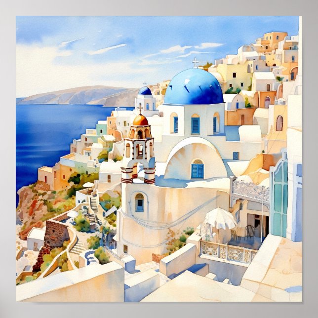 Póster Santorini Grecia Wall Art Square Poster (Frente)