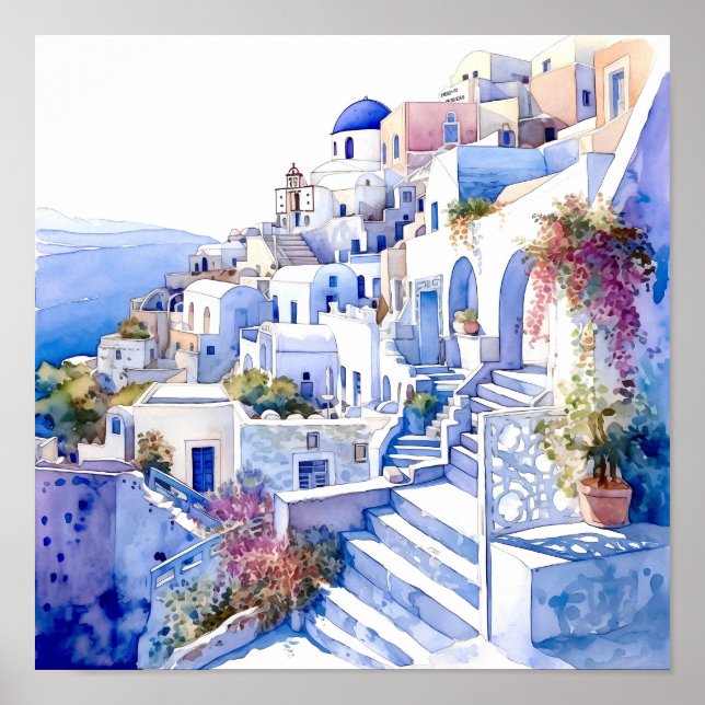 Póster Santorini Grecia Wall Art Square Poster (Frente)