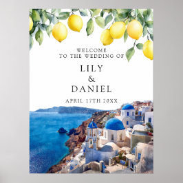 Póster Santorini Greece Lemons Wedding Welcome Sign