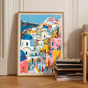 Póster Santorini Imprimir Ilustración Santorini Grecia Vi