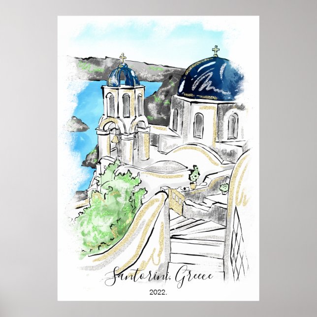 Póster Santorini Island Greece Summer Memories (Frente)