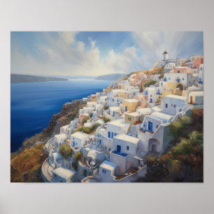 Póster Santorini Oia Greece Watercolor Art Print Poster