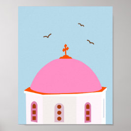 Póster Santorini Viaja Grecia Rosa Y Azul