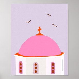 Póster Santorini Viaja Grecia Rosa Y Púrpura