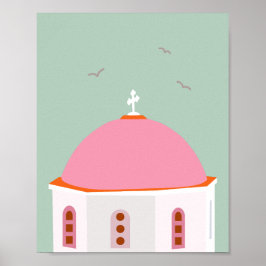 Póster Santorini Viaja Grecia Rosa Y Verde