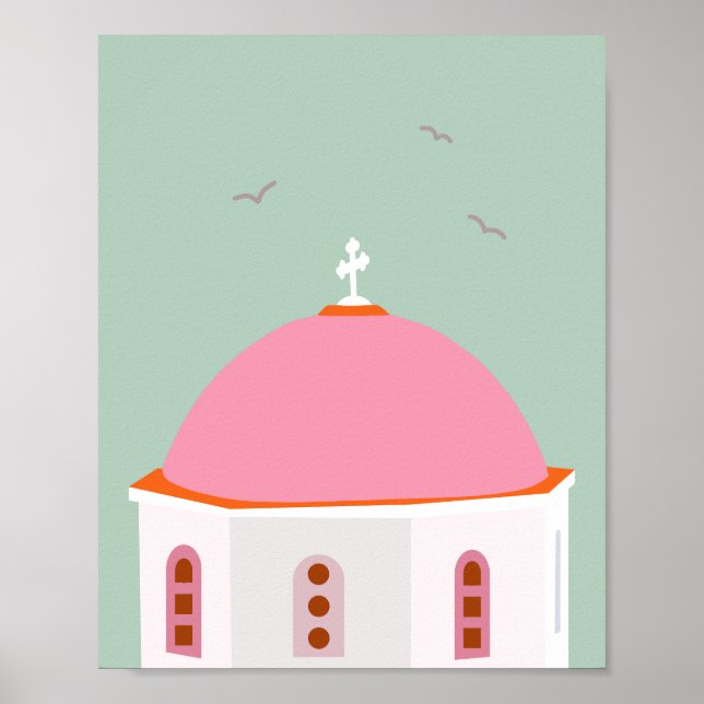 Póster Santorini Viaja Grecia Rosa Y Verde (Frente)