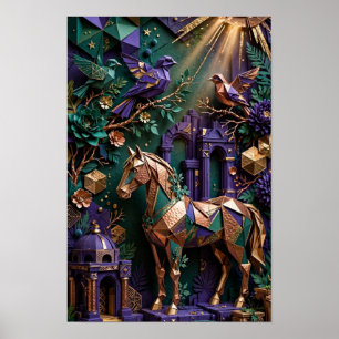Póster Santuario de Caballo de Origami Esmeralda - Violet