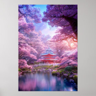 Póster Santuario en la flor rosa