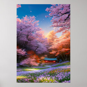 Póster Santuario oculto de los árboles de Sakura