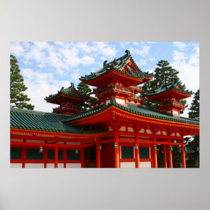 Póster santuario rojo japonés