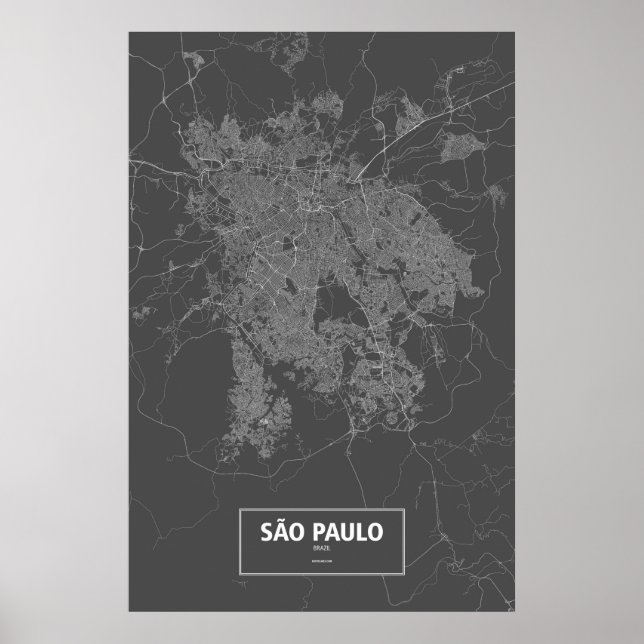 Póster Sao Paulo, Brasil (blanco sobre negro) (Frente)