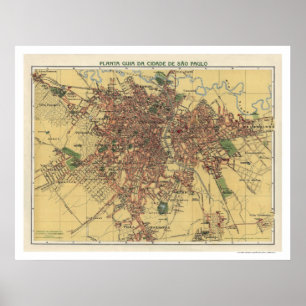 Póster Sao Paulo Brasil Map 1913