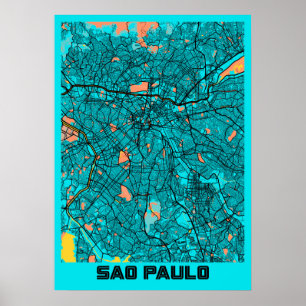 Póster Sao Paulo - Brasil: Mapa de la ciudad de Gloria
