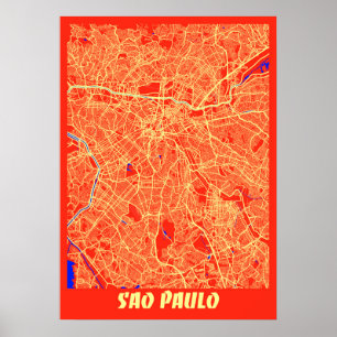 Póster Sao Paulo - Mapa de Ciudad Retro de Brasil