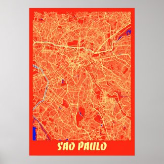 Póster Sao Paulo - Mapa de Ciudad Retro de Brasil