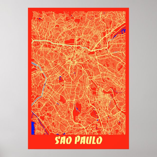 Póster Sao Paulo - Mapa de Ciudad Retro de Brasil (Frente)