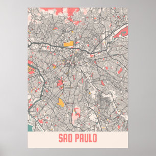 Póster Sao Paulo - Mapa de la ciudad de Chalk en Brasil