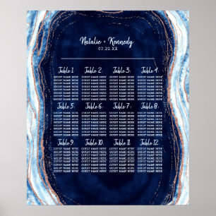 Póster Sapphire Blue Geode Wedding Table Seating Chart