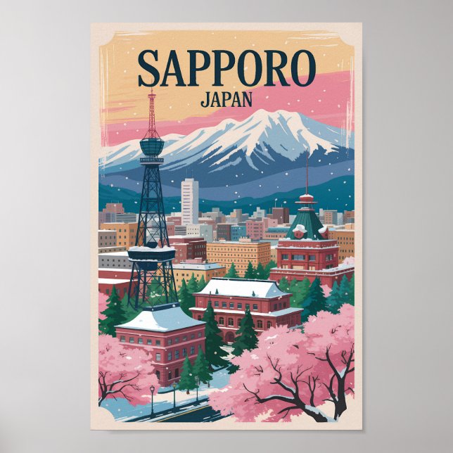 Póster Sapporo Japan Illustration Travel Art Vintage (Frente)
