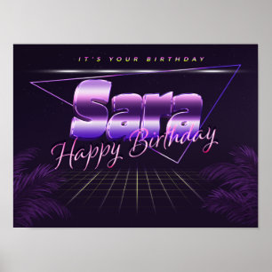 Póster Sara Name Vorname lila retro Poster Geburtstag