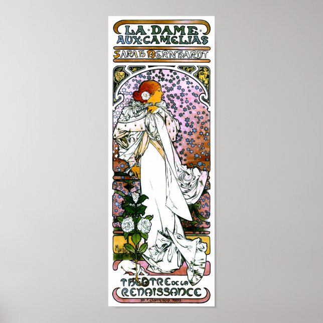 Póster Sarah Bernhardt, La Dame aux Camélias, Mucha Fine (Frente)