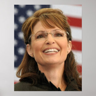 Póster Sarah Palin sonriendo con bandera