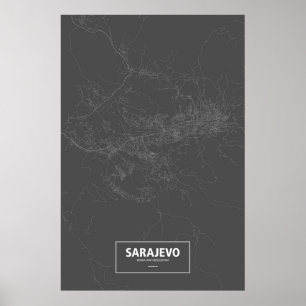 Póster Sarajevo, Bosnia y Herzegovina (blanco sobre negro