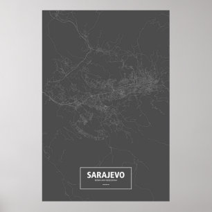 Póster Sarajevo, Bosnia y Herzegovina (blanco sobre negro