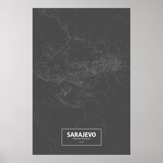 Póster Sarajevo, Bosnia y Herzegovina (blanco sobre negro (Frente)