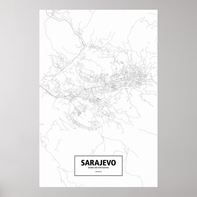 Póster Sarajevo, Bosnia y Herzegovina (negro sobre blanco (Frente)