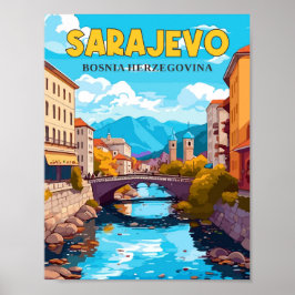 Póster Sarajevo ilustracion de viaje vintage de Bosnia