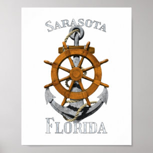 Póster Sarasota Florida Vacaciones Ancla Náutica Helm Sai