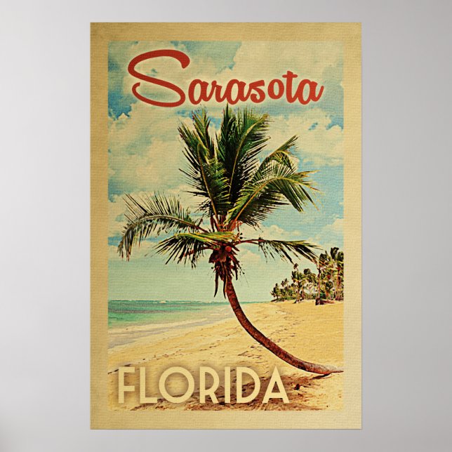Póster Sarasota Poster Palm Tree Vintage Travel (Frente)