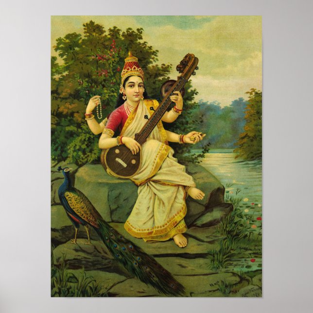 Póster Saraswati, diosa de la música de Raja Ravi Varma (Frente)