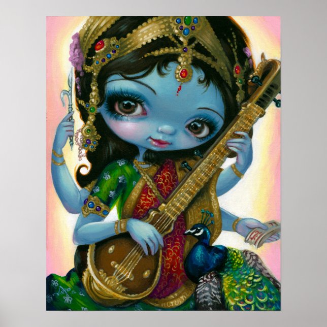Póster Saraswati interpretando la imagen de la diosa hind (Frente)