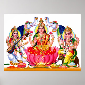 Póster Saraswati, Laxmi, Ganesha