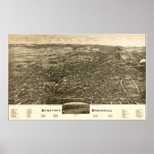 Póster Saratoga Springs New York 1888 Antique Panorama