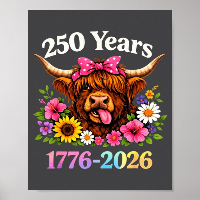 Póster Sarcasm Highland Cow Happy New 250 Years American  (Frente)