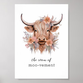 Póster Sarcástico Floral Highland Cow Bathroom Wall Art