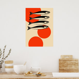 Póster Sardinas con Círculos de Sol Abstractos