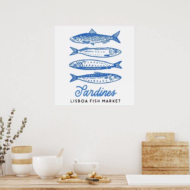 Póster Sardinas del Mercado de Lisboa Dibujadas a Mano (Cocina)