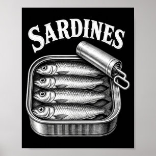 Póster Sardinas lata de pescado vintage amante de marisco