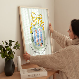 Póster Sardines in a Plate in Yellow Bow Kitchen Poster