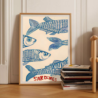 Póster Sardines Print Sardine Tin Vintage Poster Retro Sa